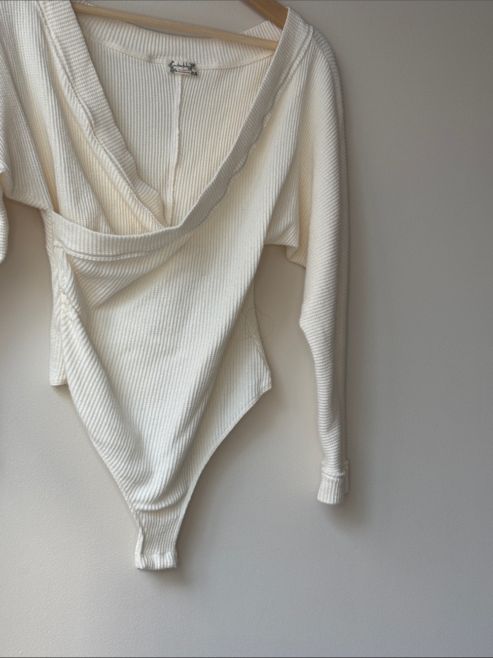 Free People Cream Wrap V-Neck Bodysuit Sweater - Picture 2 of 5